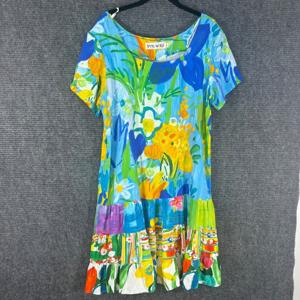 Jam's World Hattie Dress Womens XL Blue Floral Vintage Free Spirit ArtToWear